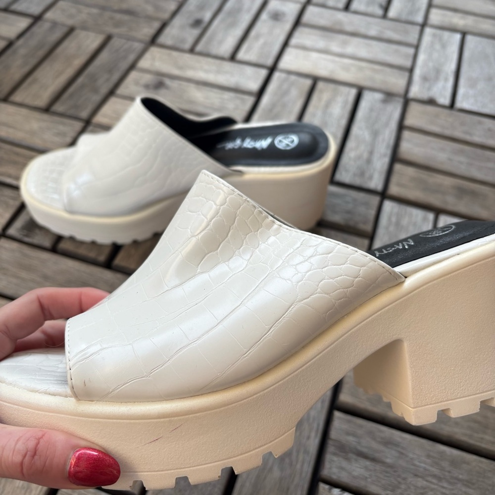 Chunky white platform heeled sandals